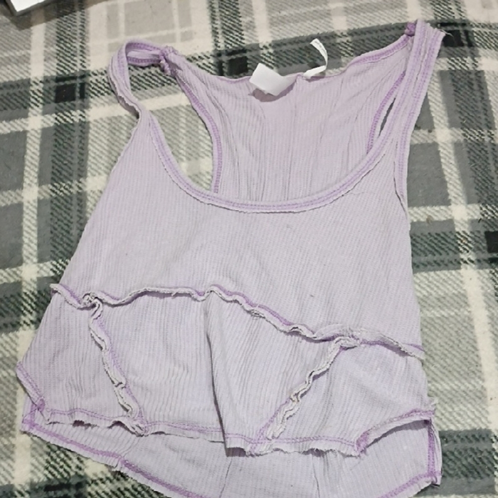 Urban Outfitters Lavender Ruffle Ribbed Racerback Tank Size Xs-0569